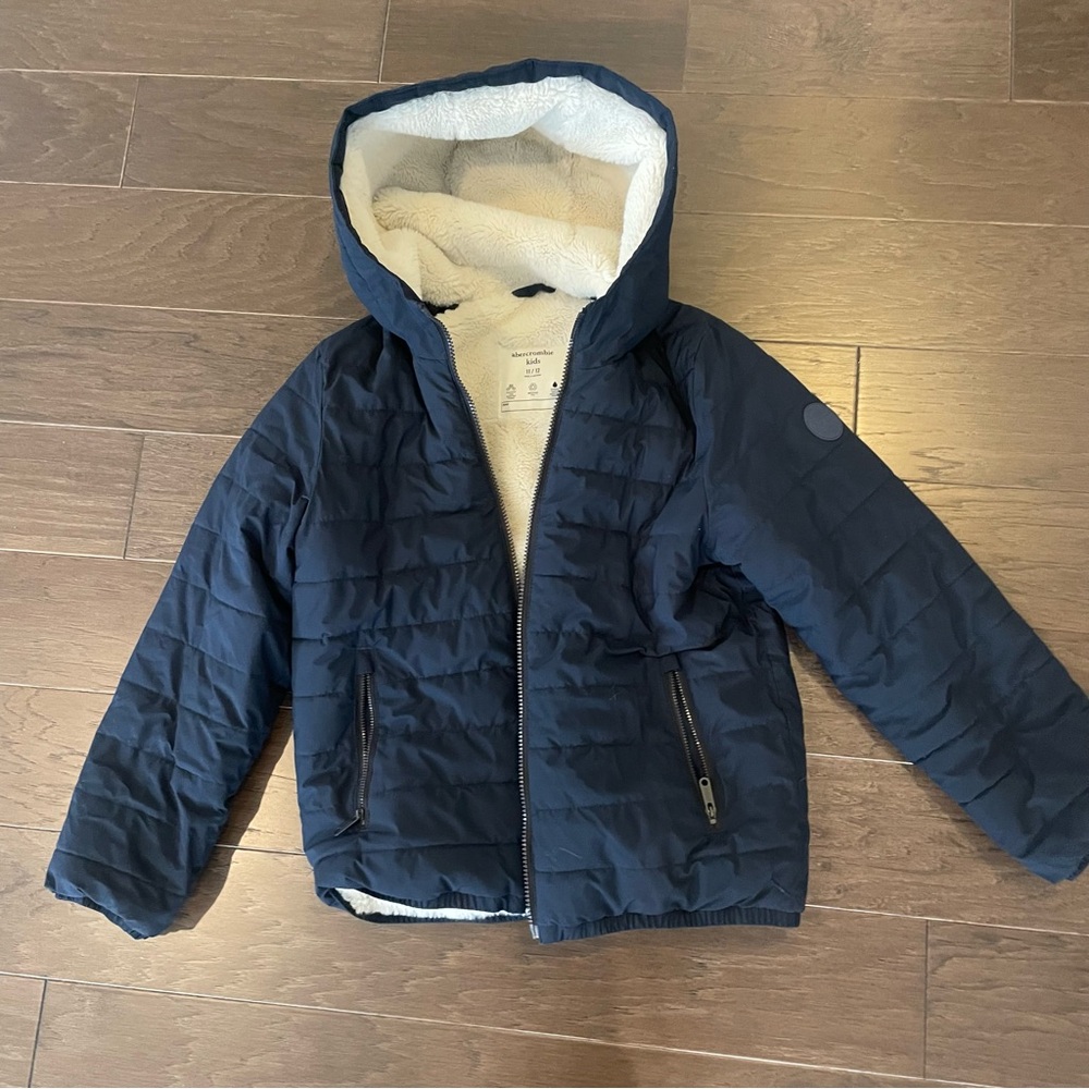 Abercrombie Kids Dark Blue Puffer Jacket with Hood Size 11/12